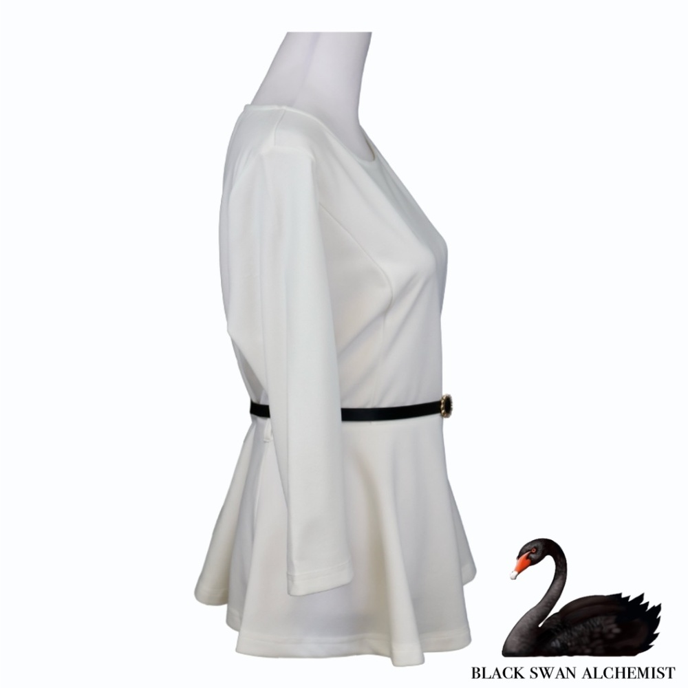 NWT	Allegra K. Women’s 3/4 Sleeve Belted Elegant Business Peplum Top SIZE LARGE - Picture 3 of 5